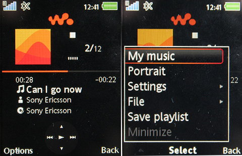 Музыкальный плеер на телефоне Sony Ericsson W890i