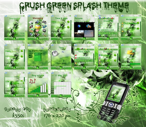Crush Green Blash - Тема для Sony Ericsson 176x220