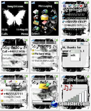 Тема для Sony Ericsson 176х220 "черно-белые бабочки"