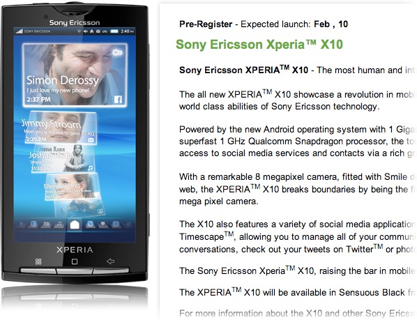 Xperia X10 выйдет 10 февраля 2010 года?