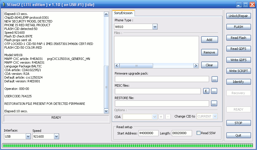 Setool2 и Sony Ericsson W810