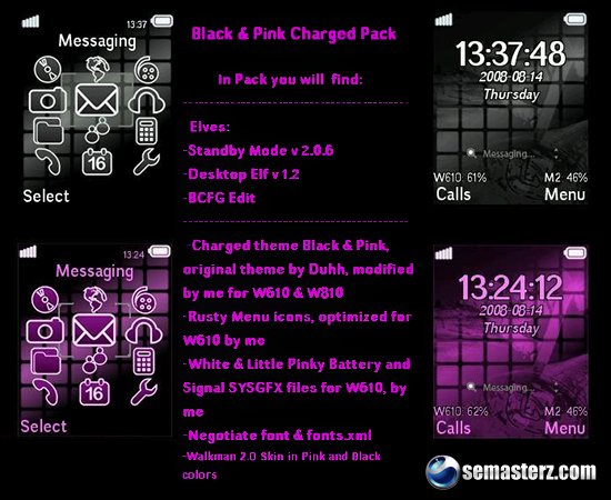 Charged Black and Pink Pack - Тема для Sony Ericsson [176x220]
