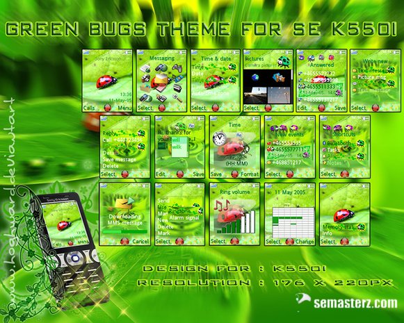 Green Bugs - Тема для Sony Ericsson 176x220
