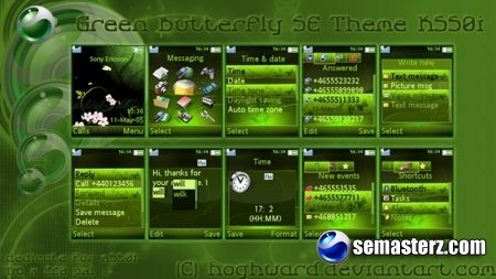 Green Glow Butterfly - Тема для Sony Ericsson 240x320