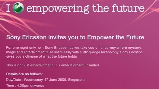 Следующий анонс Sony Ericsson состоится 17 июня в Сингапуре?