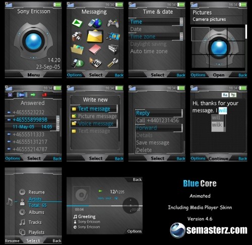 Blue Core - Тема для телефонов Sony Ericsson 240x320
